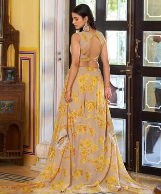 yellow georgette embroidered traditional lehenga-choli 3