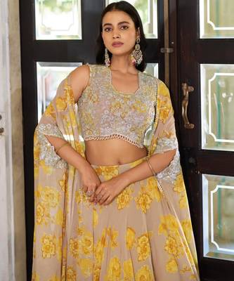 yellow georgette embroidered traditional lehenga-choli 4
