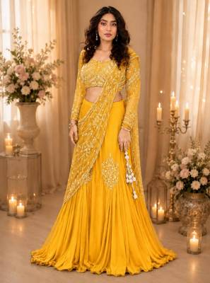 yellow silk blend embroidered traditional lehenga-choli 1