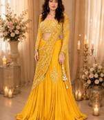 yellow silk blend embroidered traditional lehenga-choli