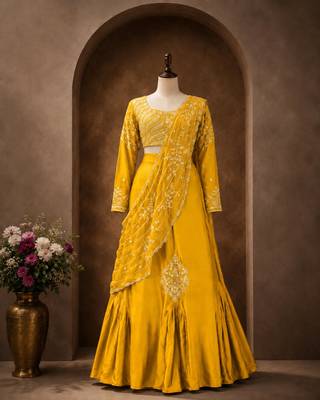 yellow silk blend embroidered traditional lehenga-choli 2