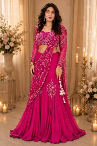 pink silk blend embroidered traditional lehenga-choli with free size upto 44