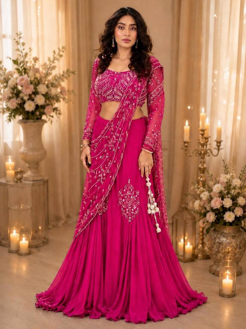pink silk blend embroidered traditional lehenga-choli