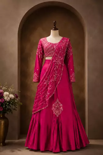 pink silk blend embroidered traditional lehenga-choli with free size upto 44