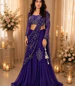 purple silk blend embroidered traditional lehenga-choli