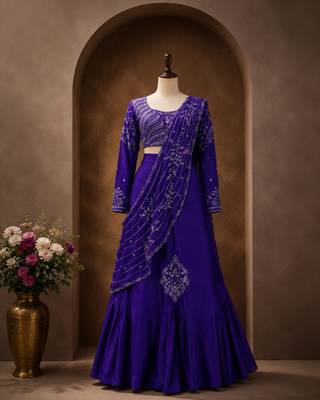purple silk blend embroidered traditional lehenga-choli 3