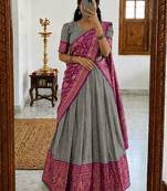 grey silk blend woven traditional lehenga-choli