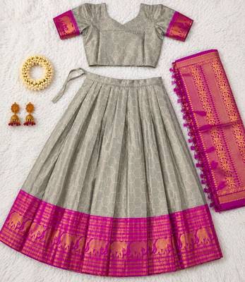 grey silk blend woven traditional lehenga-choli 2