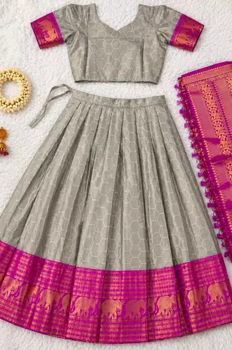 grey silk blend woven traditional lehenga-choli