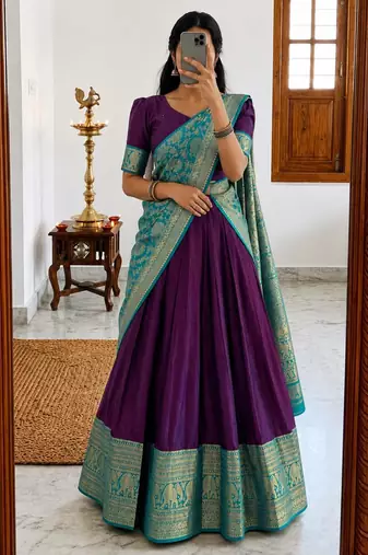 purple silk blend woven traditional lehenga-choli