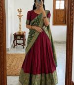 maroon silk blend woven traditional lehenga-choli