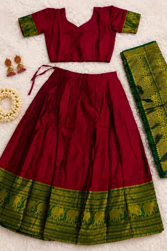 maroon silk blend woven traditional lehenga-choli