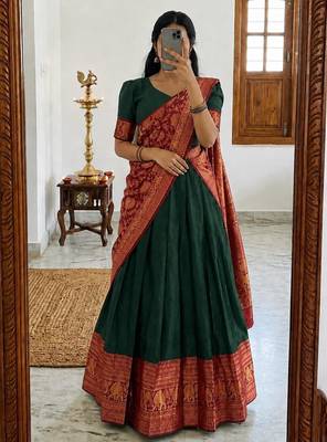 green silk blend woven traditional lehenga-choli 1
