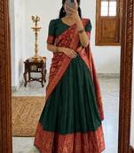 green silk blend woven traditional lehenga-choli