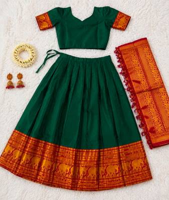 green silk blend woven traditional lehenga-choli 2