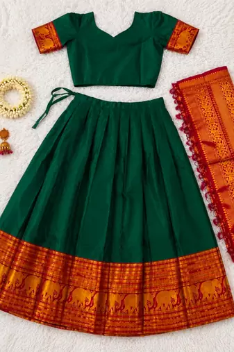 green silk blend woven traditional lehenga-choli