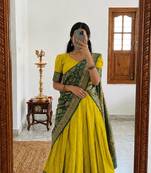 yellow silk blend woven traditional lehenga-choli