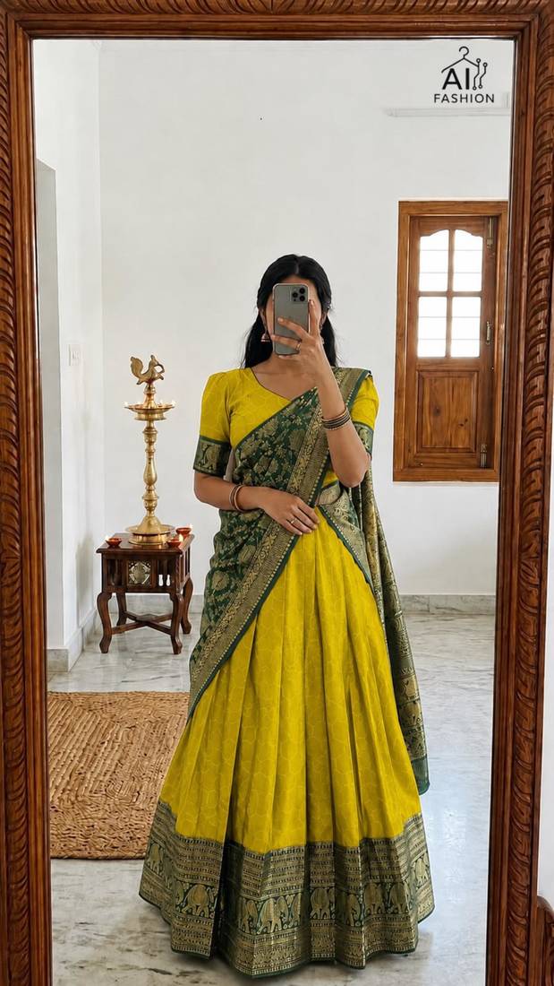yellow silk blend woven traditional lehenga-choli