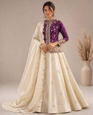 cream silk blend embroidered traditional lehenga-choli 1