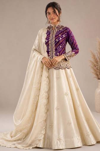 cream silk blend embroidered traditional lehenga-choli