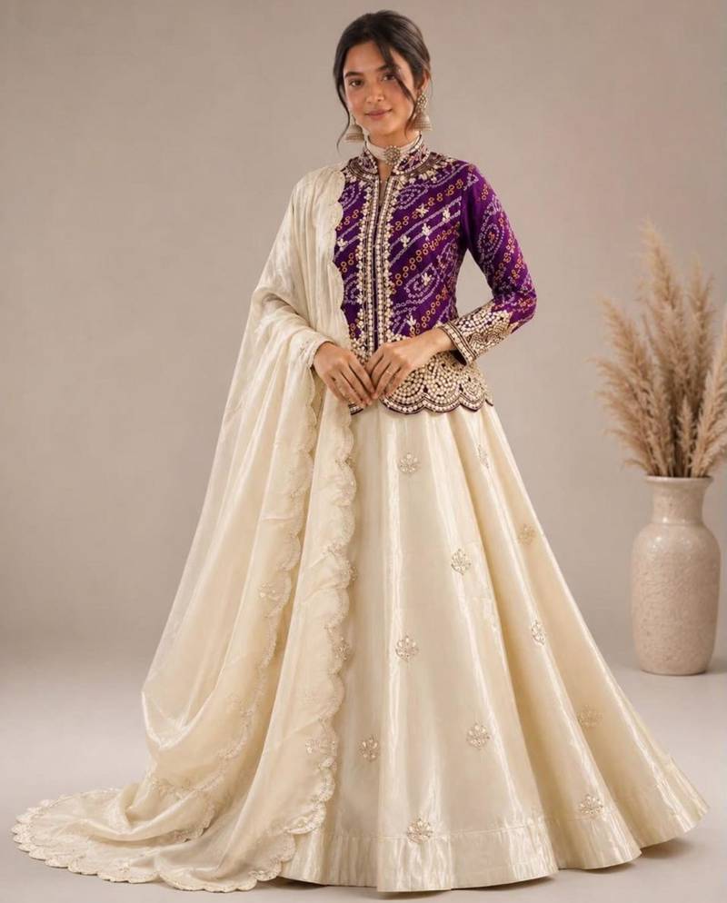 cream silk blend embroidered traditional lehenga-choli