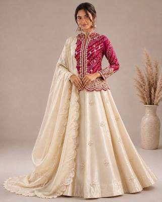 cream silk blend embroidered traditional lehenga-choli 1