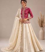 cream silk blend embroidered traditional lehenga-choli