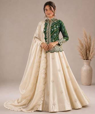 cream silk blend embroidered traditional lehenga-choli 1