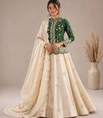 cream silk blend embroidered traditional lehenga-choli