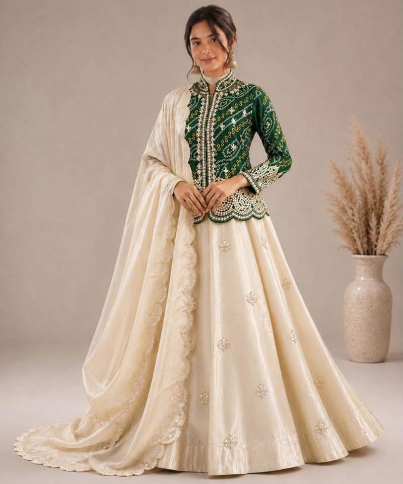 cream silk blend embroidered traditional lehenga-choli