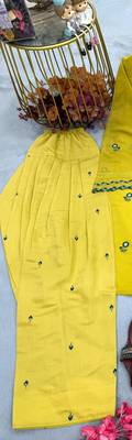 Yellow mul chanderi kurta with farshi palazzo & dupatta set 2