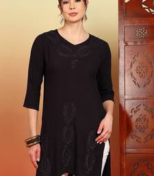 Women coffee brown ethnic motifs embroidered chikankari liva a-line short kurti