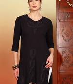 Women coffee brown ethnic motifs embroidered chikankari liva a-line short kurti