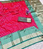Rani pink zari woven banarasi silk traditional saree with blouse piece