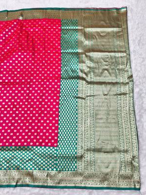 Rani pink zari woven banarasi silk traditional saree with blouse piece 4