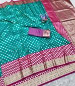 Blue zari woven banarasi silk traditional saree with blouse piece