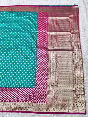Blue zari woven banarasi silk traditional saree with blouse piece 2