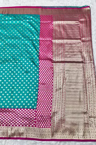 Blue zari woven banarasi silk traditional saree with blouse piece