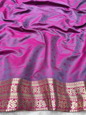 Blue zari woven banarasi silk traditional saree with blouse piece 4