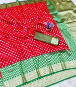 Orange zari woven banarasi silk traditional saree with blouse piece