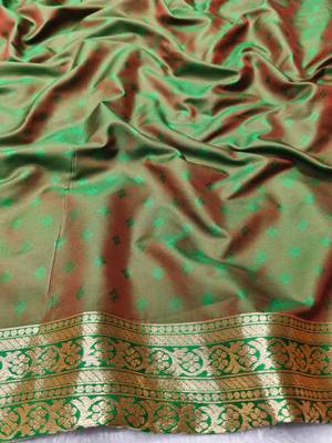 Orange zari woven banarasi silk traditional saree with blouse piece 4