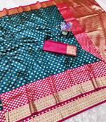 Dark blue zari woven banarasi silk traditional saree with blouse piece
