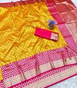 Gold zari woven banarasi silk traditional saree with blouse piece