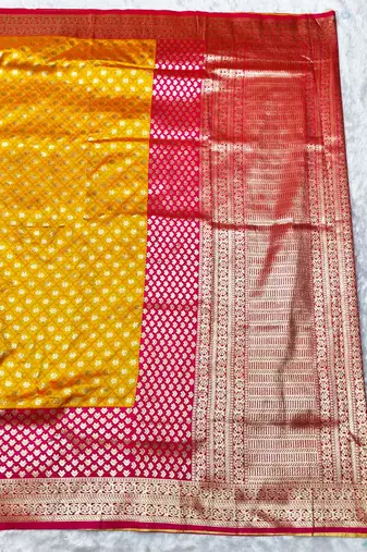 Gold zari woven banarasi silk traditional saree with blouse piece