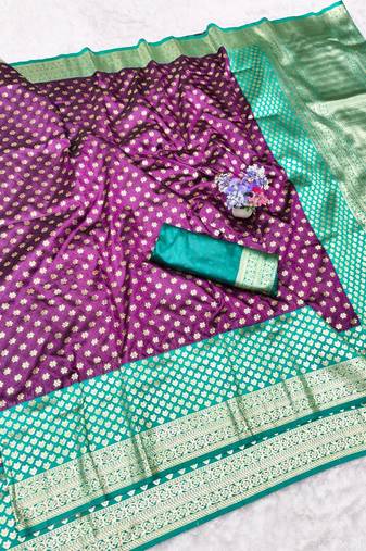 Wine zari woven banarasi silk traditional saree with blouse piece