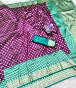 Wine zari woven banarasi silk traditional saree with blouse piece