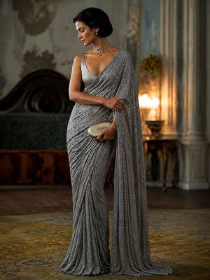 Grey georgette embroidered  with sequins work 3