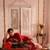 Red roman silk blend embroidered palazzo suit set with faux georgette dupatta