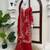 Red roman silk blend embroidered palazzo suit set with faux georgette dupatta
