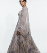 Off white rakhi special georgette anarkali gown set with digital print & pearl work